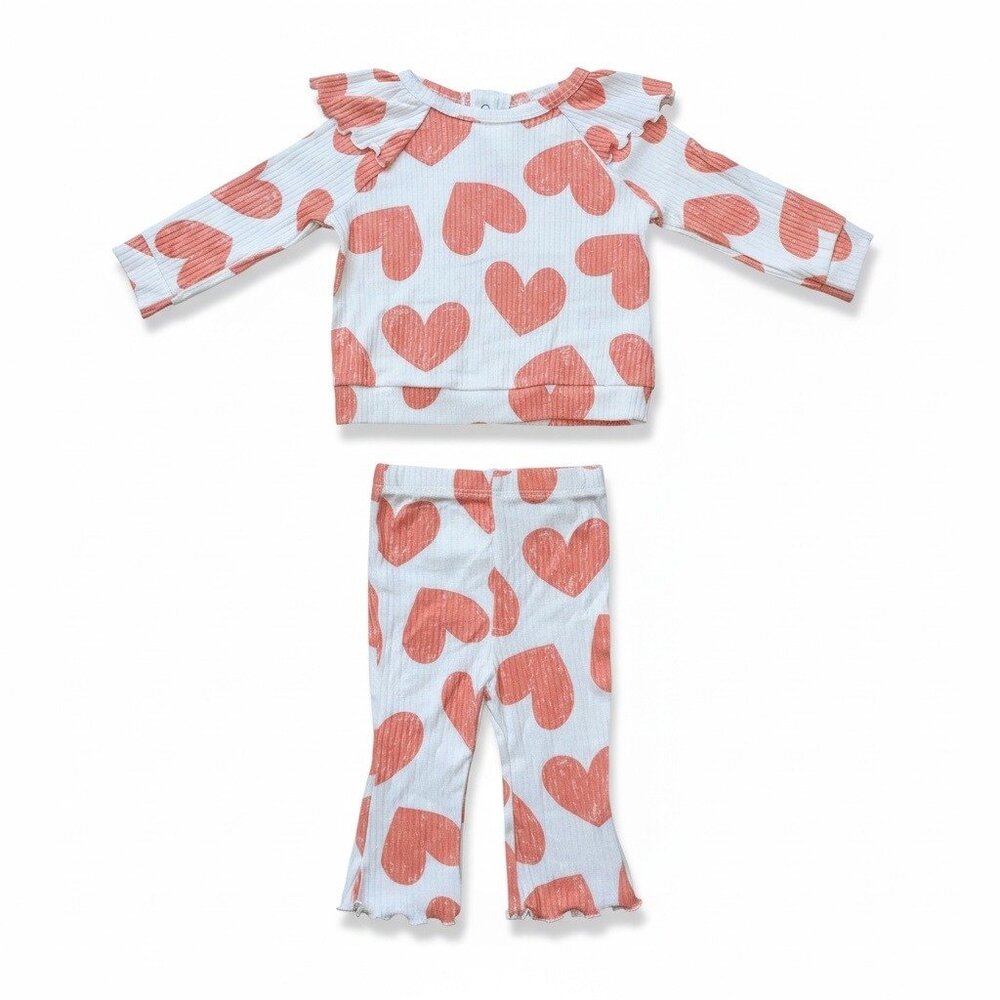 Cat & Jack Baby Girls 2-Piece Cream Heart Outfit Set Size 0-3M - Picture 2 of 6